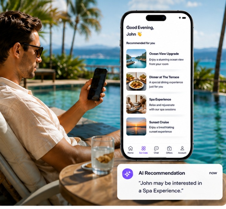 AI recommendations on the guest app by the pool